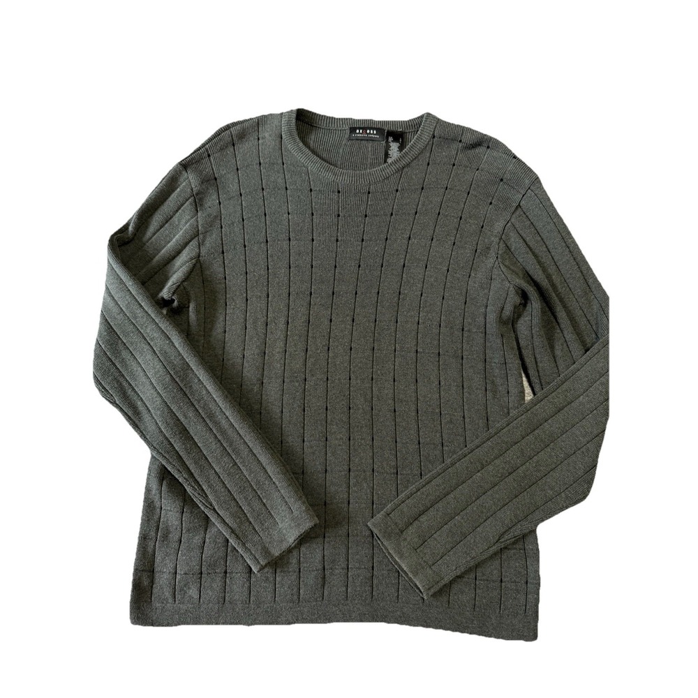 Axcess Claiborne Sweater Mens Large Gray  Check Pullover Cotton Blend